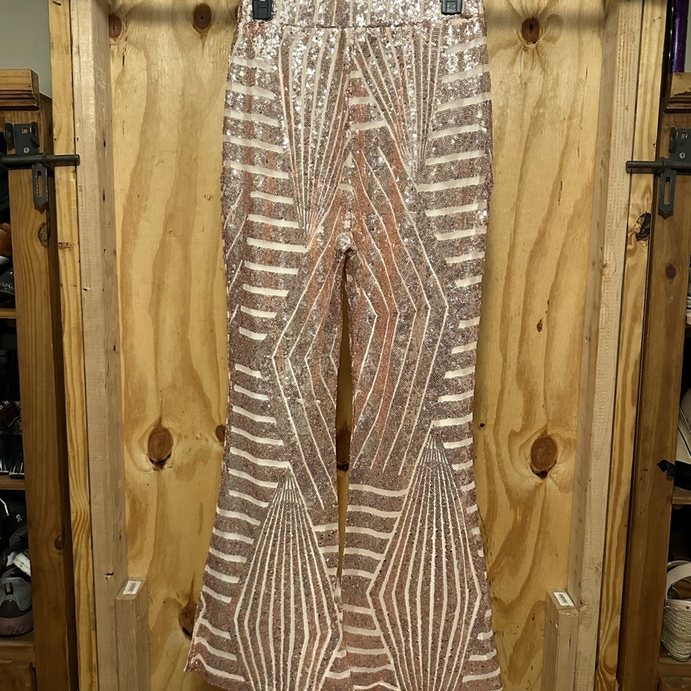 Size L Bellbottom Rose Gold sequin pants